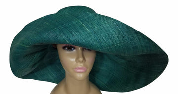 Zara: Authentic African Hand Made Teal Madagascar Big Brim Raffia Sun Hat