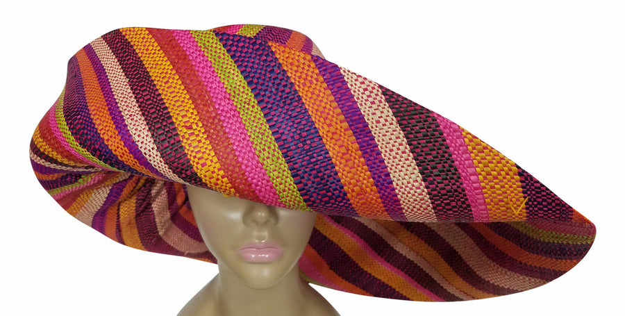 Yaa: Authentic African Hand Made Multicolored Madagascar Big Brim Raffia Sun Hat
