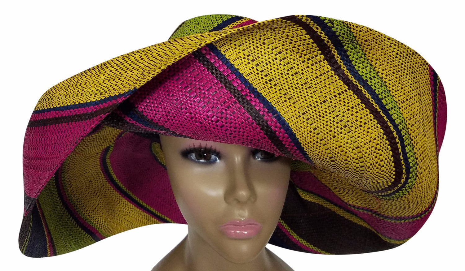 3 of 3: Zaklina: Authentic African Hand Made Multi-Colored Madagascar Big Brim Raffia Sun Hat