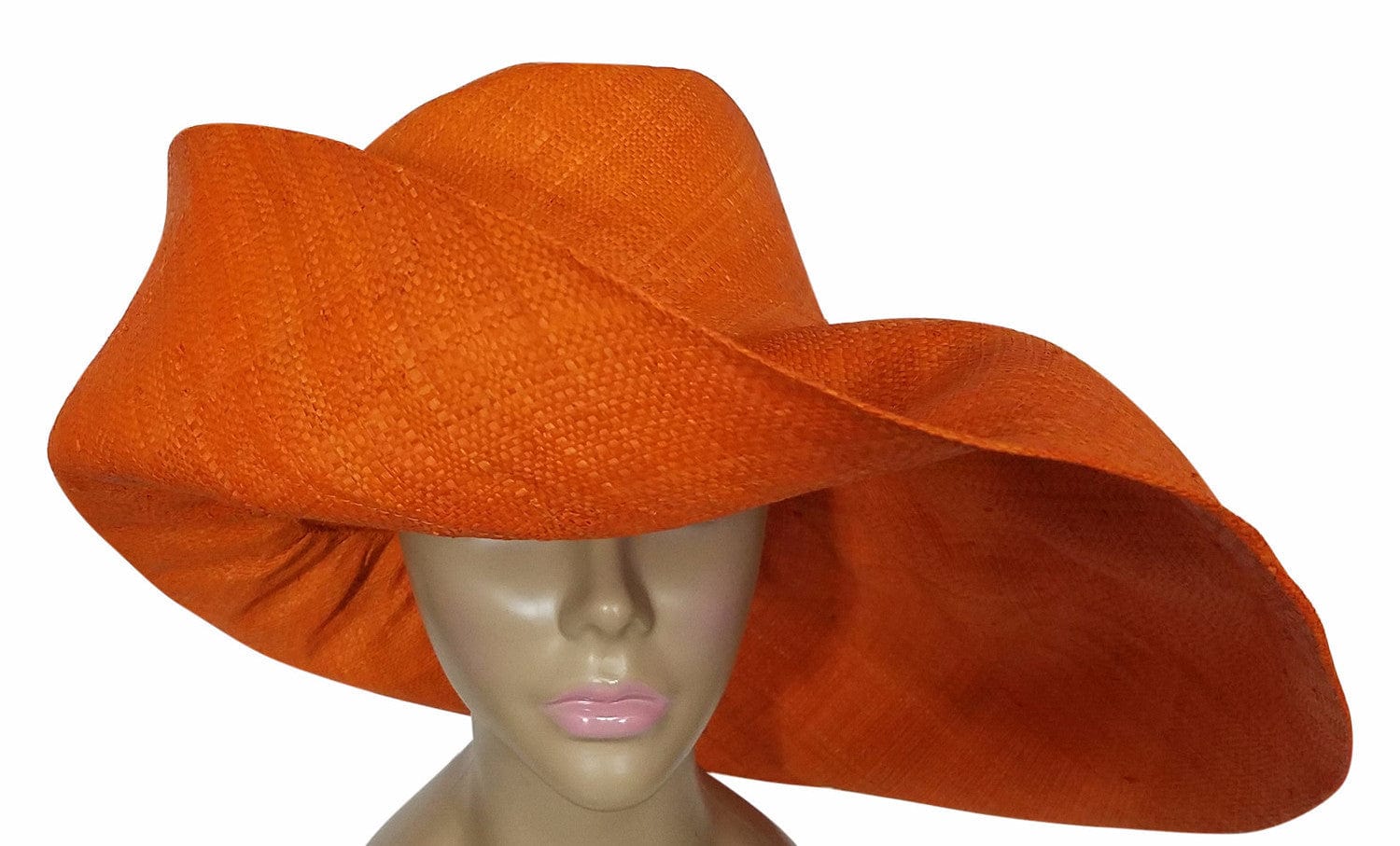 2 of 3: Walidah: Authentic African Hand Made Orange Madagascar Big Brim Raffia Sun HatA