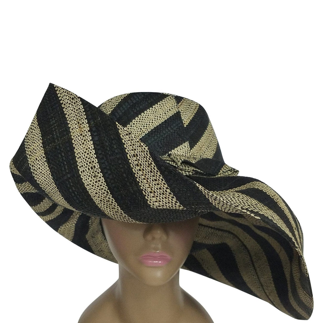 Adowa: Black and Natural Hand Made Madagascar Raffia Sun Hat