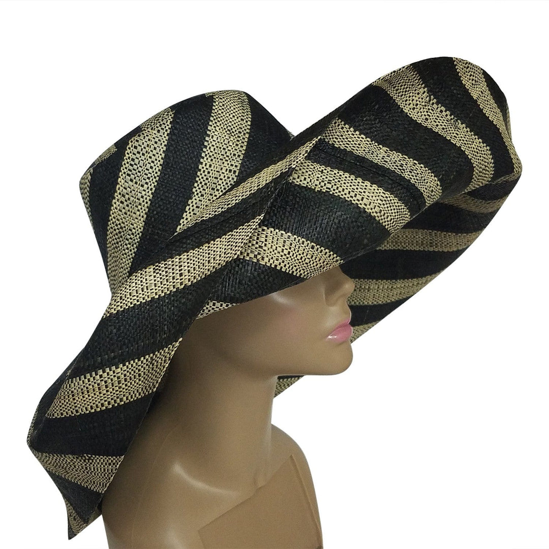 Adowa: Black and Natural Hand Made Madagascar Raffia Sun Hat