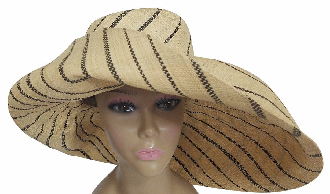 Dubaku: Authentic African Hand Made Black and Natural Madagascar Big Brim Raffia Sun Hat