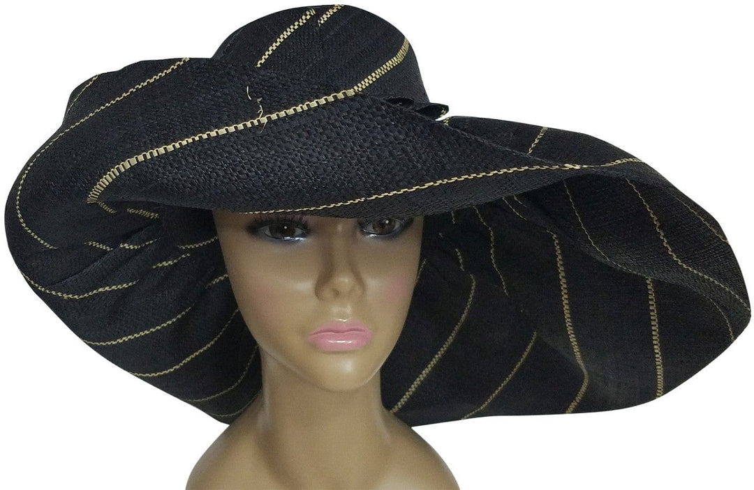Enomwoyi: Authentic African Hand Made Black and Natural Madagascar Big Brim Raffia Sun Hats