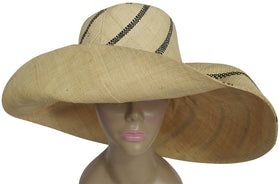 Enyonyam: Authentic African Hand Made Black and Natural Madagascar Big Brim Raffia Sun Hat