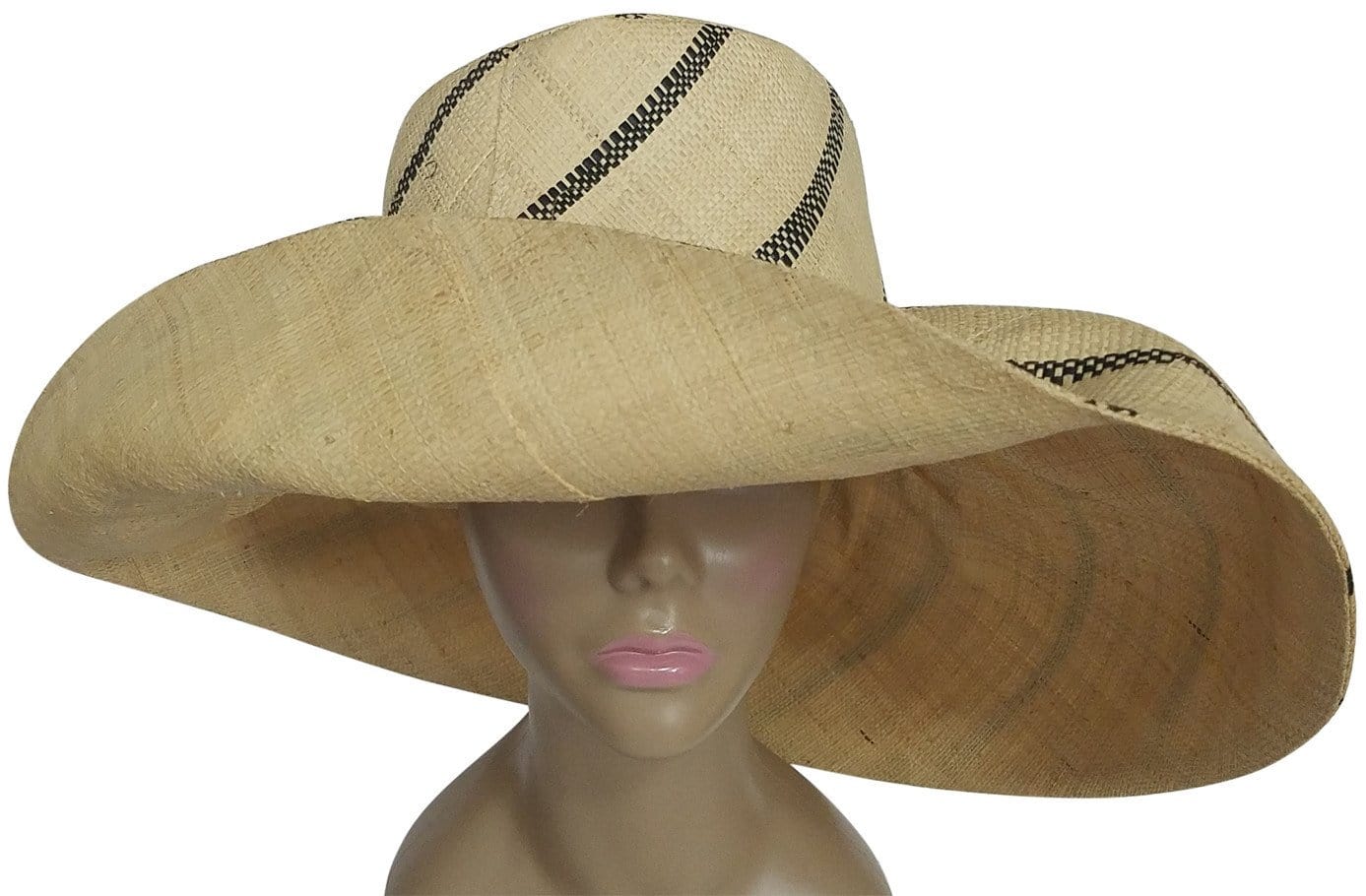 1 of 6: Enyonyam: Authentic African Hand Made Black and Natural Madagascar Big Brim Raffia Sun Hat