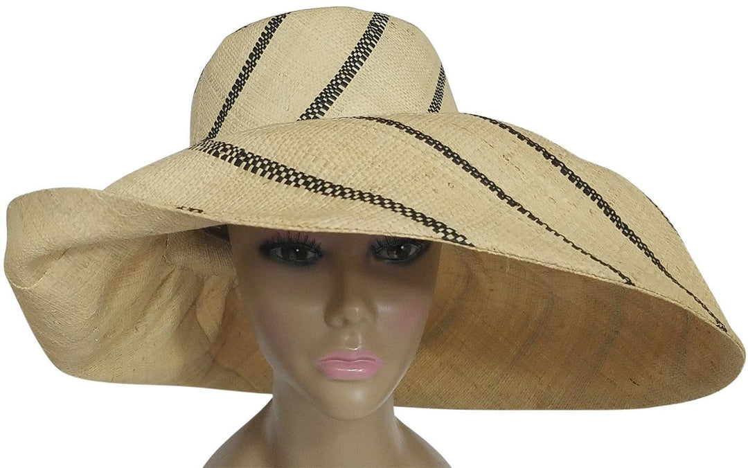 Enyonyam: Authentic African Hand Made Black and Natural Madagascar Big Brim Raffia Sun Hat