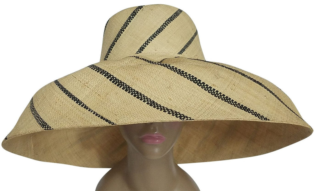 Enyonyam: Authentic African Hand Made Black and Natural Madagascar Big Brim Raffia Sun Hat