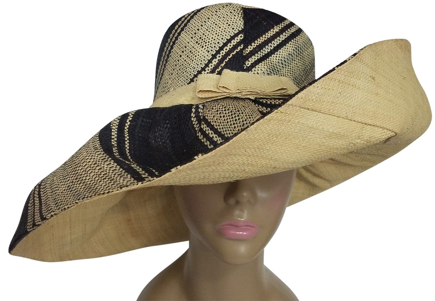 1 of 5: Esi: Authentic African Hand Made Black and Natural Madagascar Big Brim Raffia Sun Hats