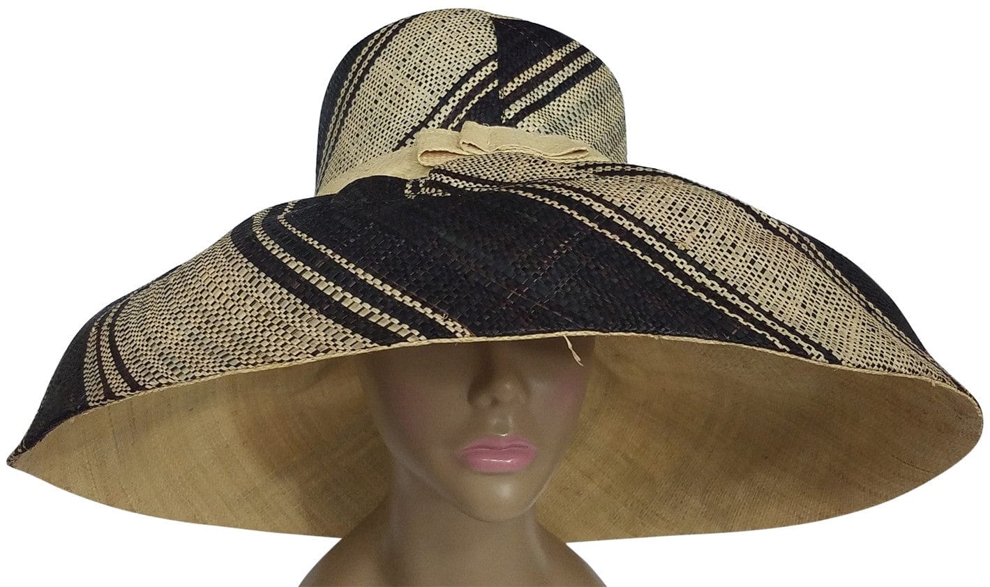 5 of 5: Esi: Authentic African Hand Made Black and Natural Madagascar Big Brim Raffia Sun Hats
