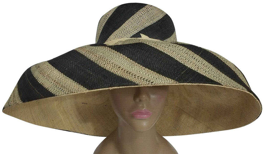 Dziko: Authentic African Hand Made Black and Natural Madagascar Big Brim Raffia Sun Hat
