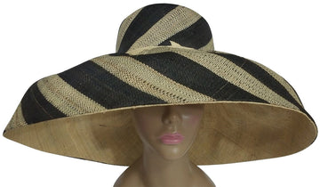 Dziko: Authentic African Hand Made Black and Natural Madagascar Big Brim Raffia Sun Hat