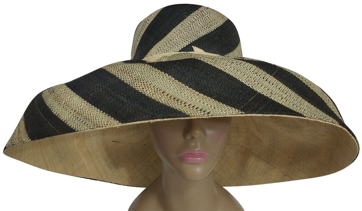 2 of 4: Dziko: Authentic African Hand Made Black and Natural Madagascar Big Brim Raffia Sun Hat