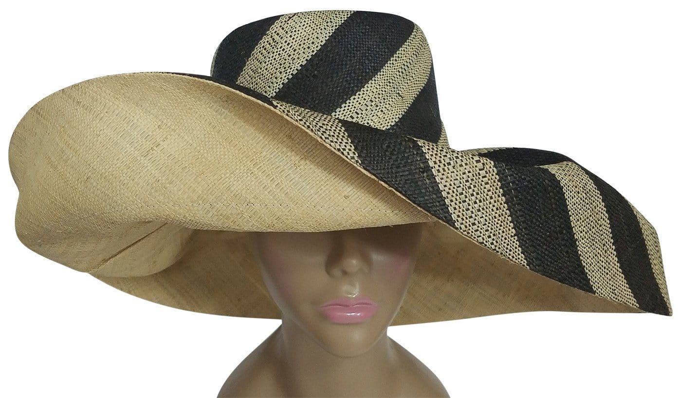 3 of 4: Dziko: Authentic African Hand Made Black and Natural Madagascar Big Brim Raffia Sun Hat