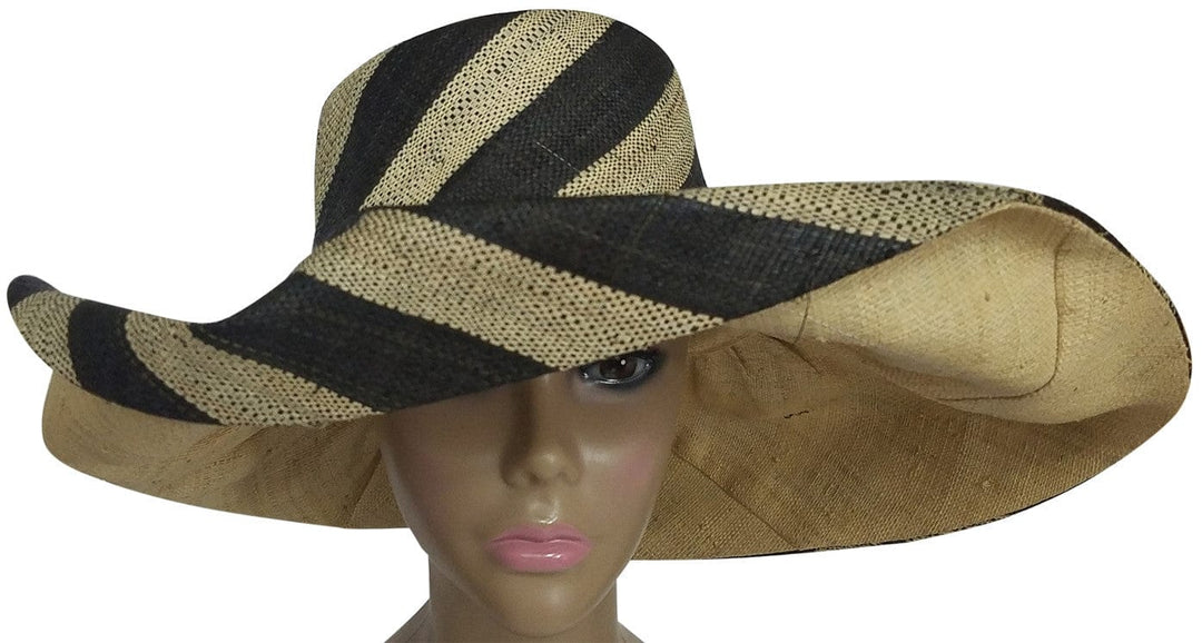 Dziko: Authentic African Hand Made Black and Natural Madagascar Big Brim Raffia Sun Hat