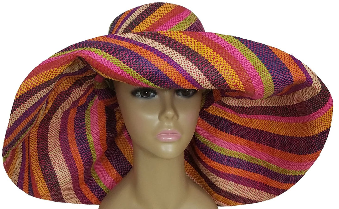 Akwokwo: Authentic African Hand Woven Multi-Color Madagascar Raffia Big Brim Sun Hat