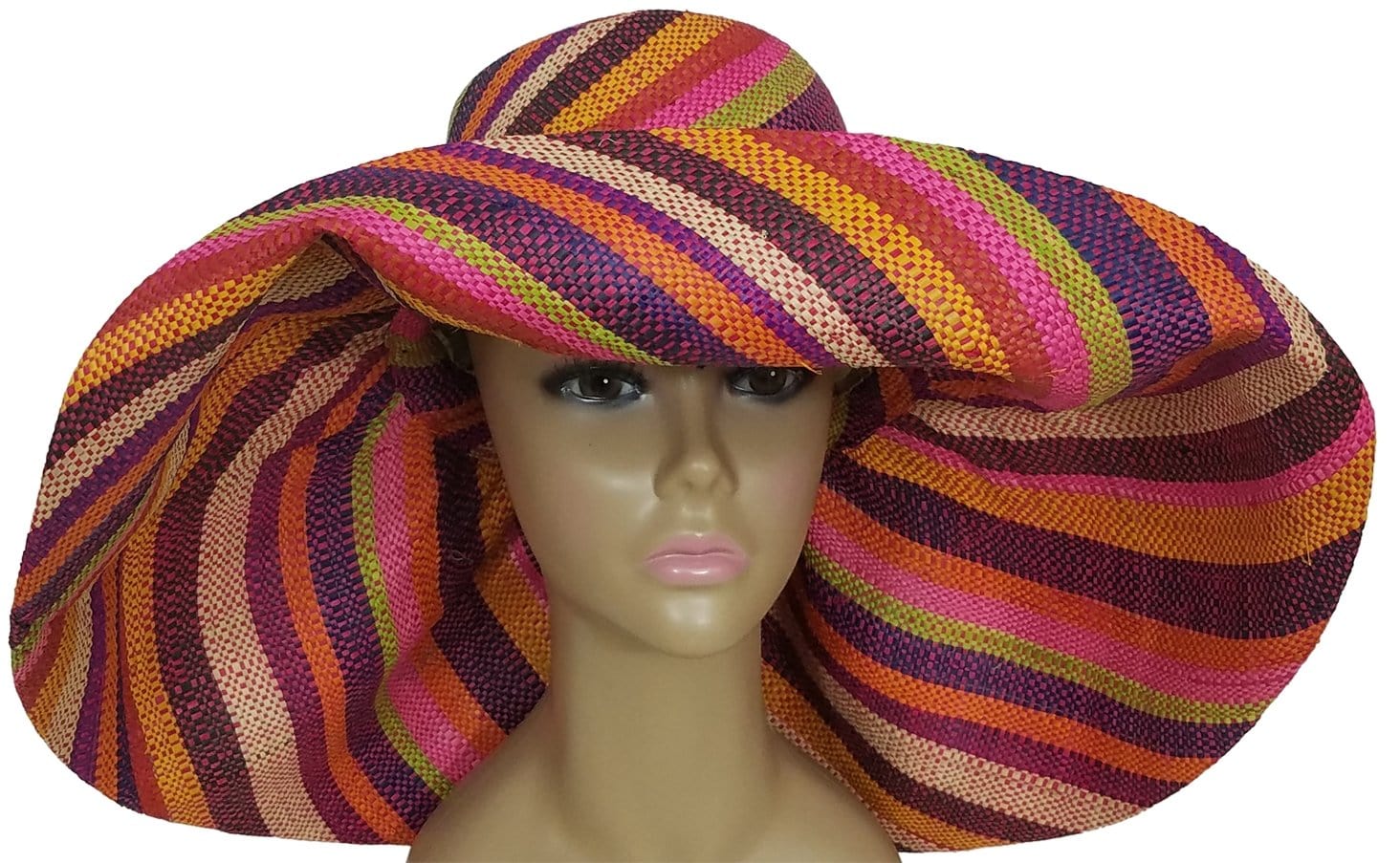 3 of 3: Akwokwo: Authentic African Hand Woven Multi-Color Madagascar Raffia Big Brim Sun Hat