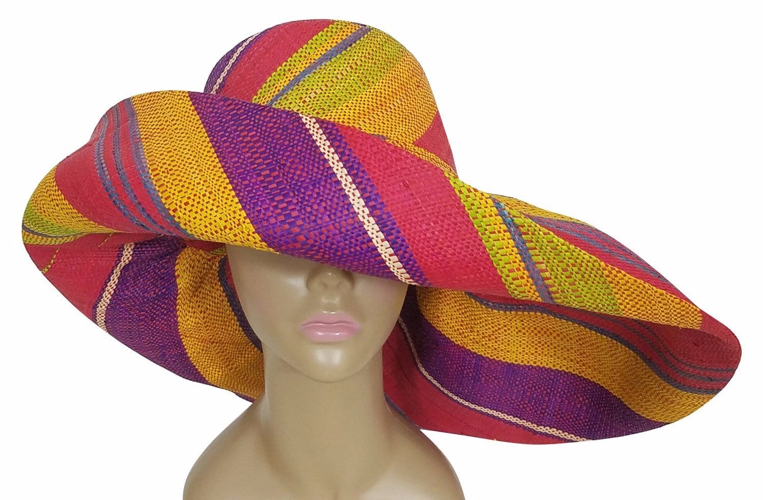 1 of 3: Abdu: Authentic African Hand Woven Mult-Color Madagascar Big Brim Raffia Sun Hat