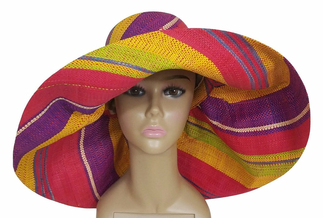 Abdu: Authentic African Hand Woven Mult-Color Madagascar Big Brim Raffia Sun Hat