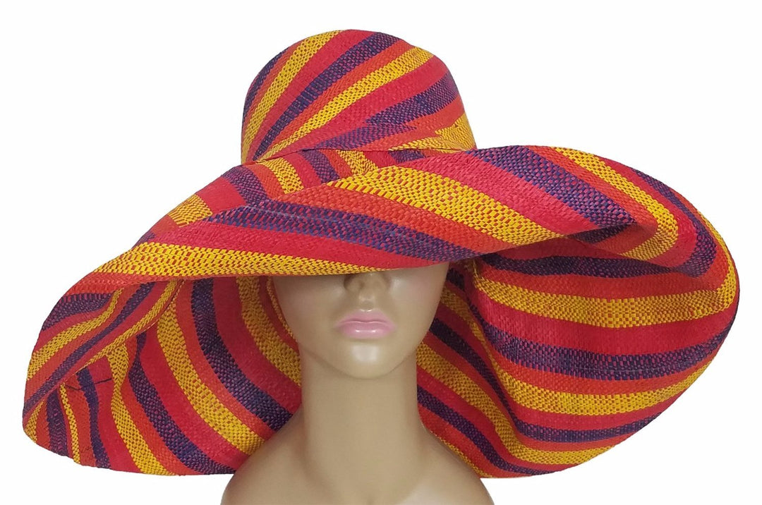 Akua: Authentic African Hand Woven Multi-Color Madagascar Raffia Big Brim Sun Hat