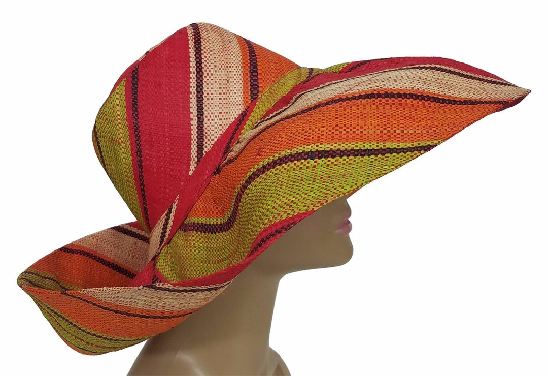 Aiyetoro: Authentic African Hand Woven Multi-Color Madagascar Big Brim Raffia Sun Hat