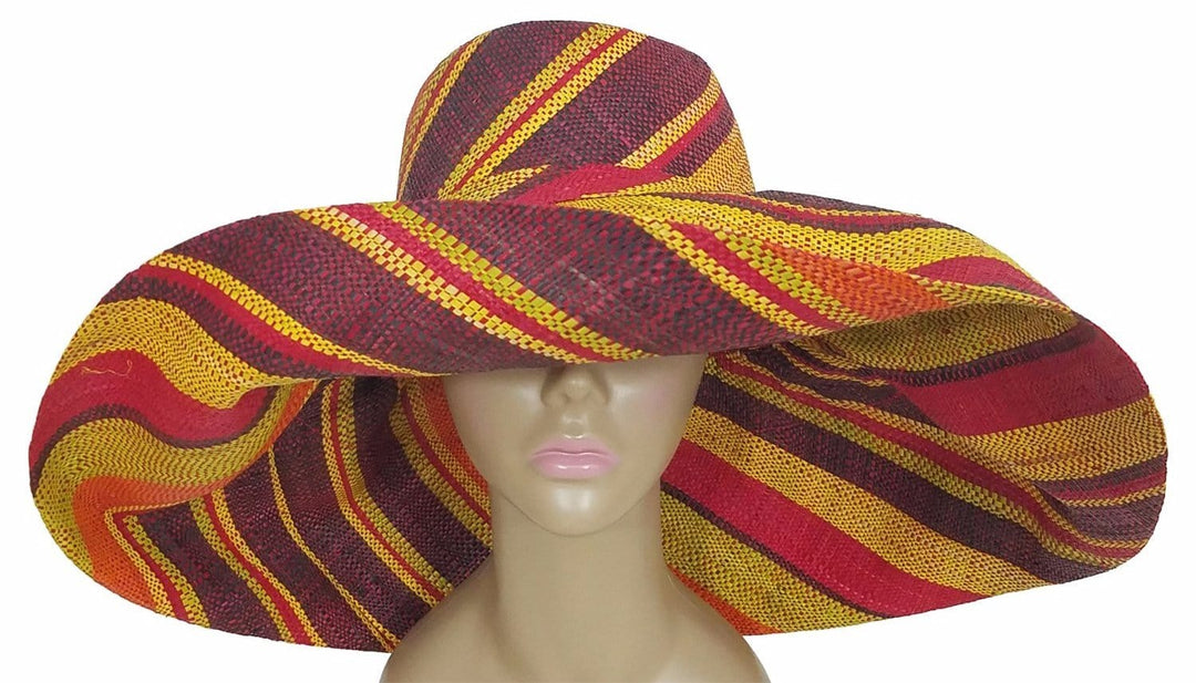 Aisha: Authentic African Hand Woven Multi-Color Madagascar Big Brim Raffia Sun Hat