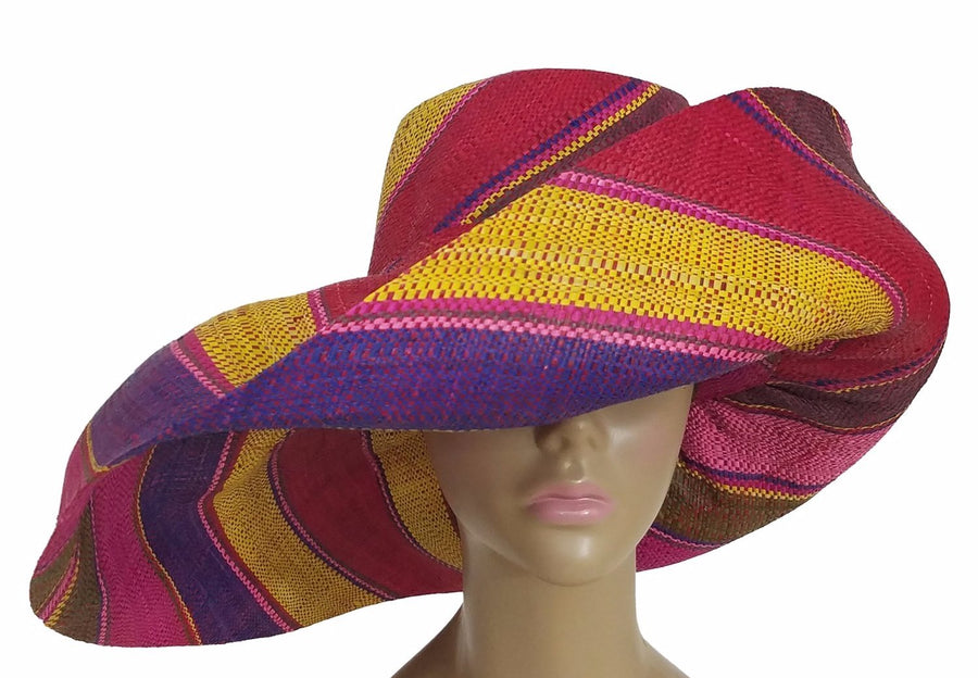 Aina: Authentic African Hand Woven Multi-Color Madagascar Raffia Big Brim Sun Hat
