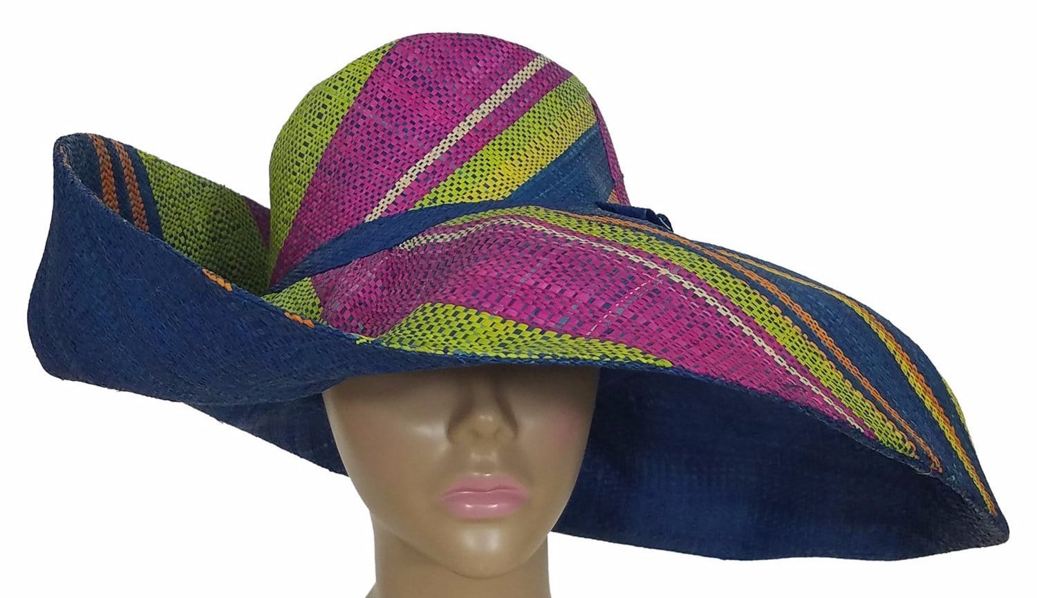 2 of 3: Baba: Authentic African Hand Woven Multi-Color Big Brim Raffia Sun Hat