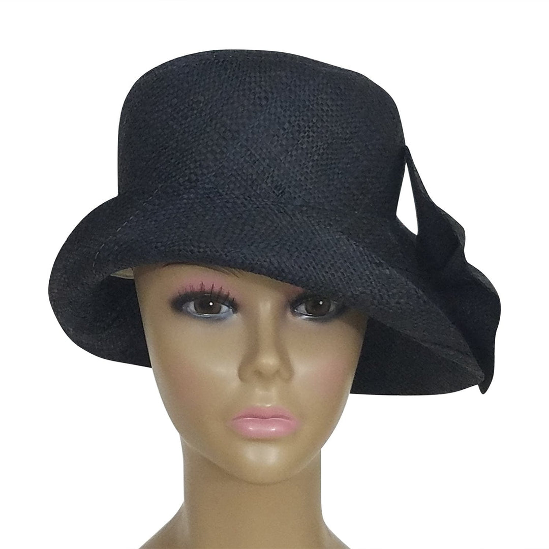 Durene: Authentic African Hand Woven Black Madagascar Bell Shaped Raffia Hat with Bow