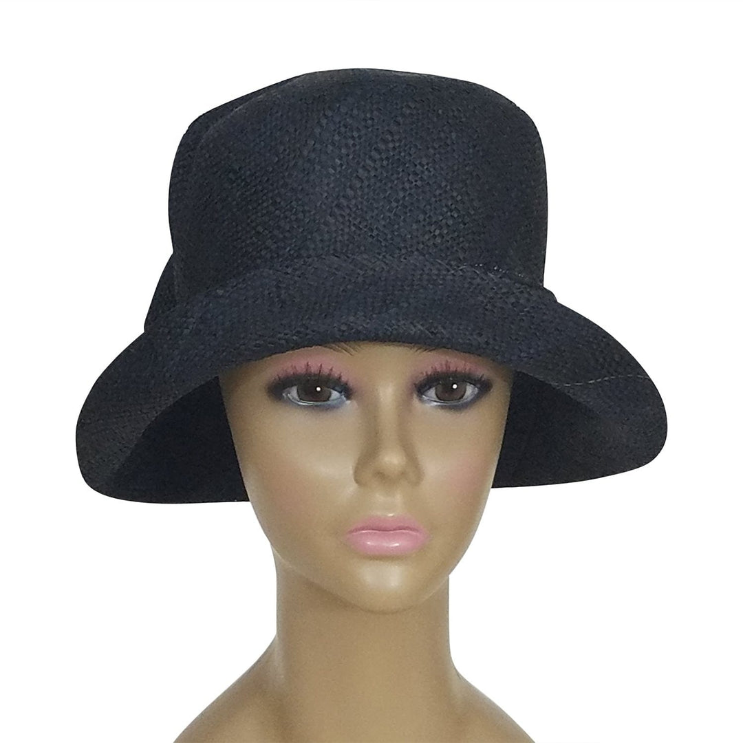 Durene: Authentic African Hand Woven Black Madagascar Bell Shaped Raffia Hat with Bow