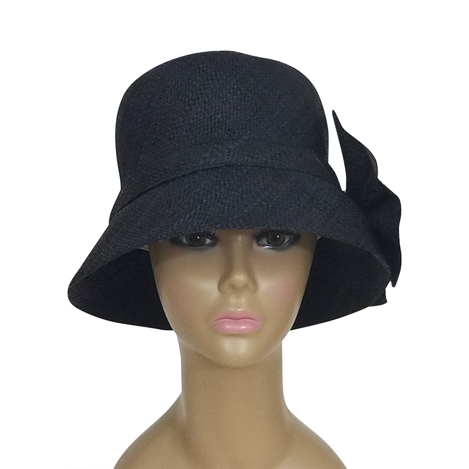 4 of 4: Durene: Authentic African Hand Woven Black Madagascar Bell Shaped Raffia Hat with Bow
