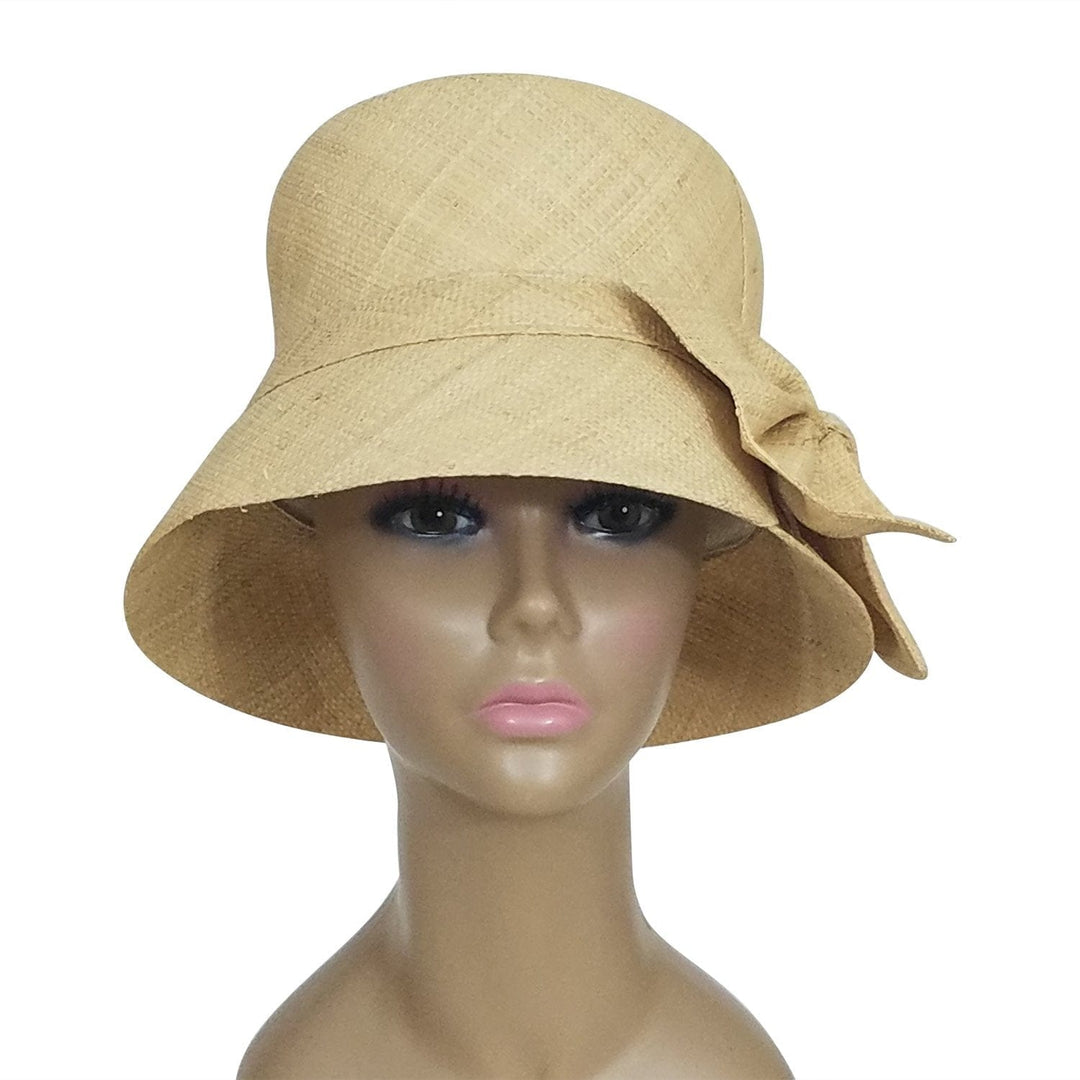 Ini: Authentic African Hand Woven Natural Madagascar Bell Shaped Raffia Hat with Bow