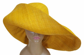 Titilayo: Authentic African Hand Made Bumblebee Yellow Madagascar Big Brim Raffia Sun Hat