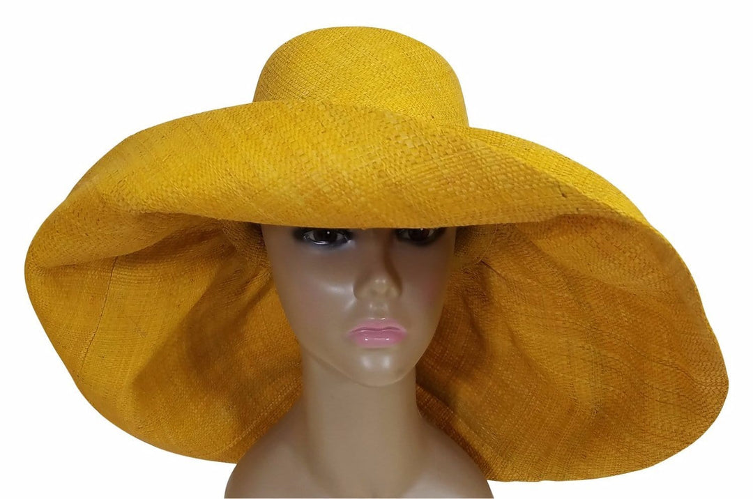Titilayo: Authentic African Hand Made Bumblebee Yellow Madagascar Big Brim Raffia Sun Hat