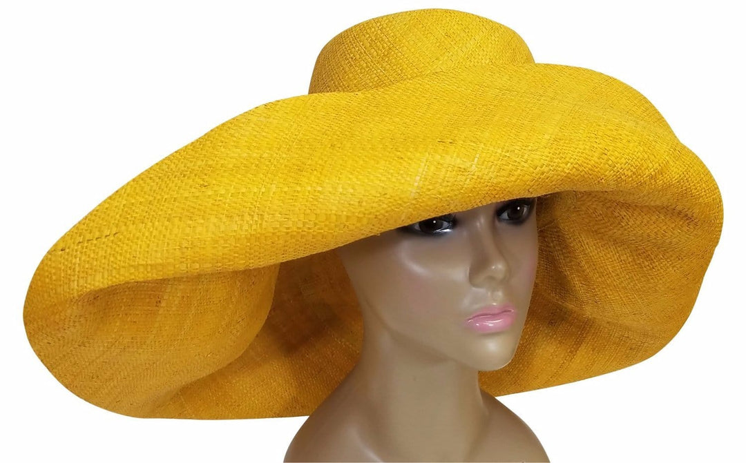 Titilayo: Authentic African Hand Made Bumblebee Yellow Madagascar Big Brim Raffia Sun Hat