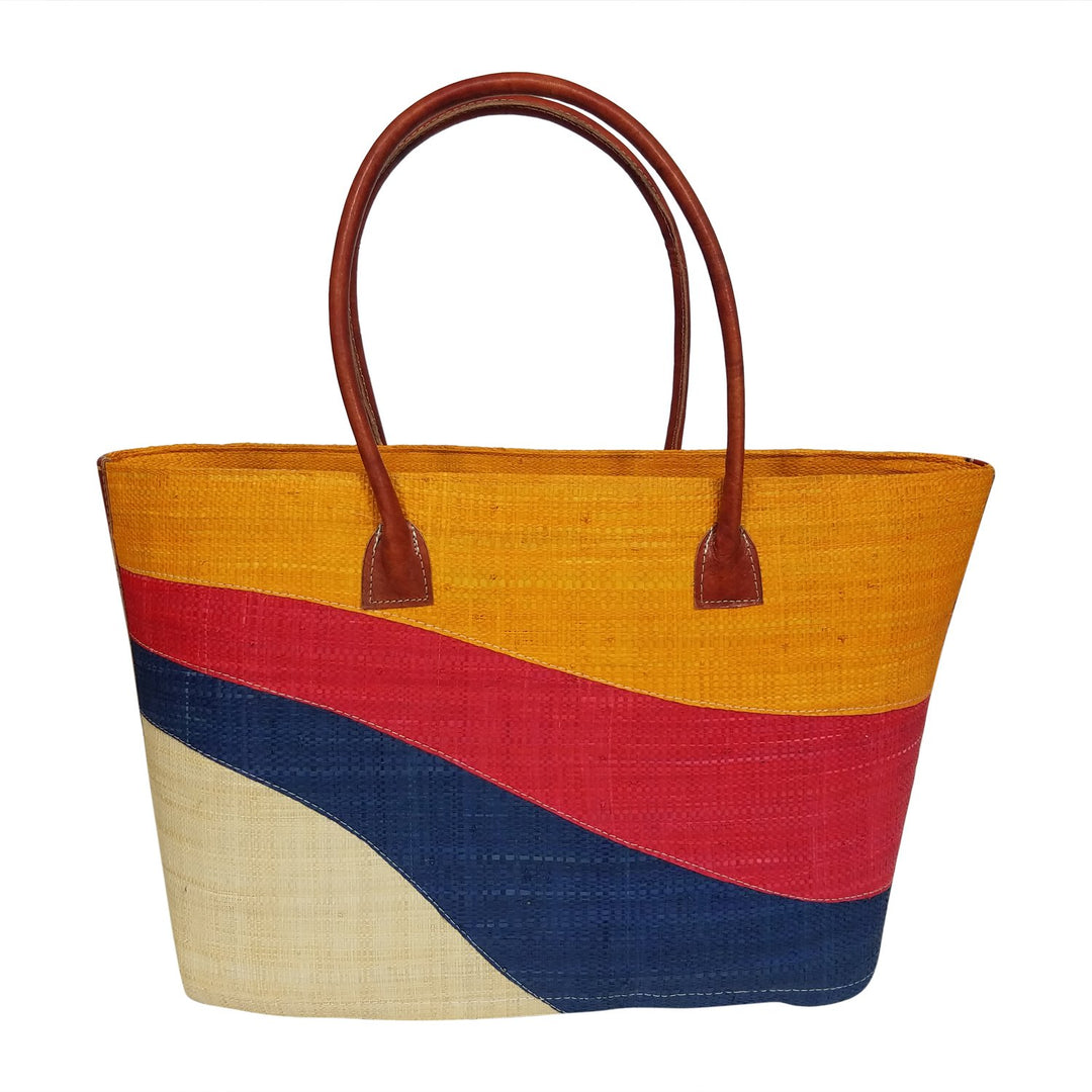 Stephanie: Authentic Handmade Multicolored Madagascar Raffia Wave Hand Bag