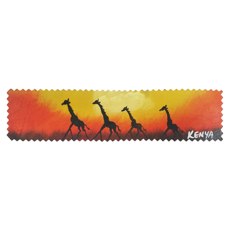 Giraffe Sunset II: Authentic African Hand Painted Leather Bookmark by Henry Mburu