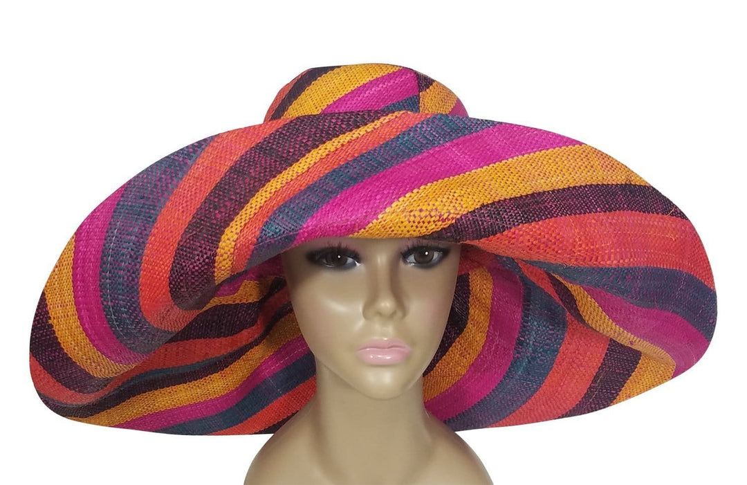 Bejide: Authentic African Hand Woven Multicolor Madagascar Big Brim Sun Hat