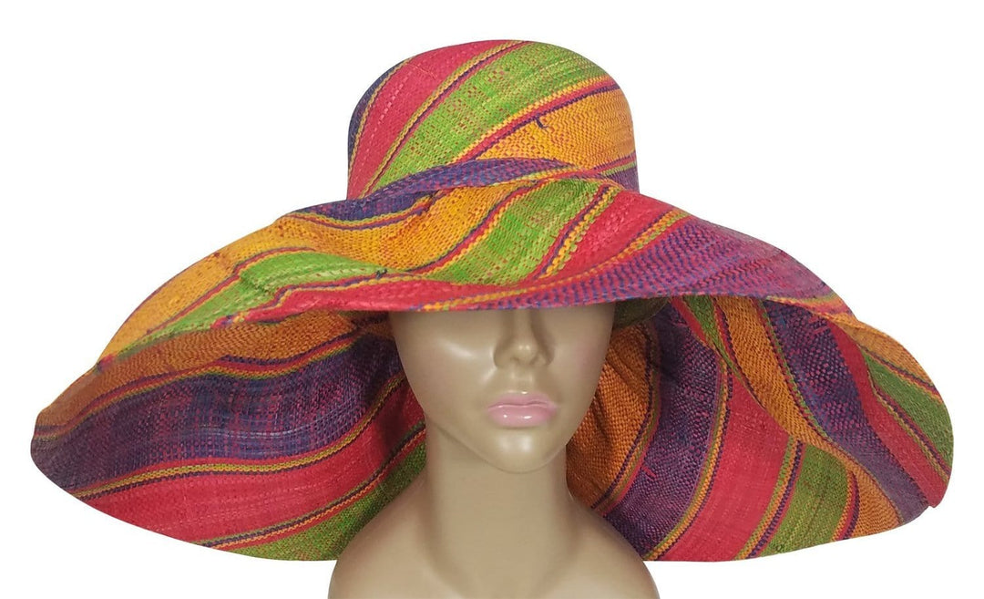 Bunmi: Authentic African Hand Woven Multicolor Madagascar Big Brim Sun Hat