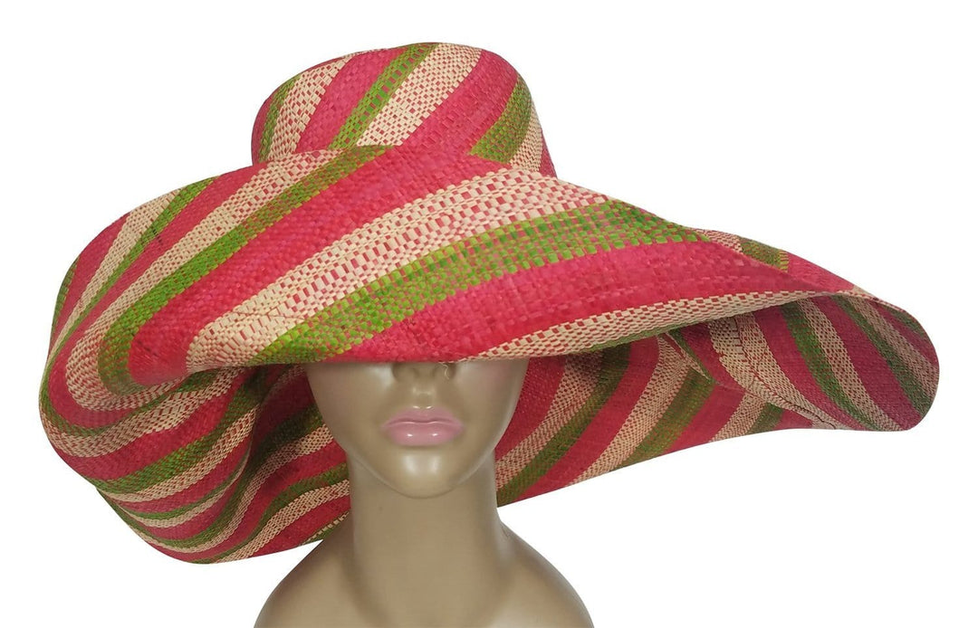 Chaonaine: Authentic African Hand Woven Multicolor Madagascar Big Brim Raffia Sun Hat