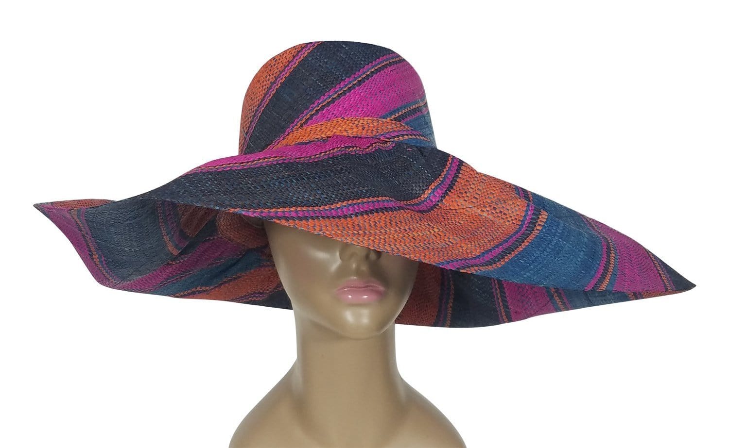 2 of 3: Chausiki: Authentic African Hand Woven Multicolor Madagascar Big Brim Raffia Sun Hat
