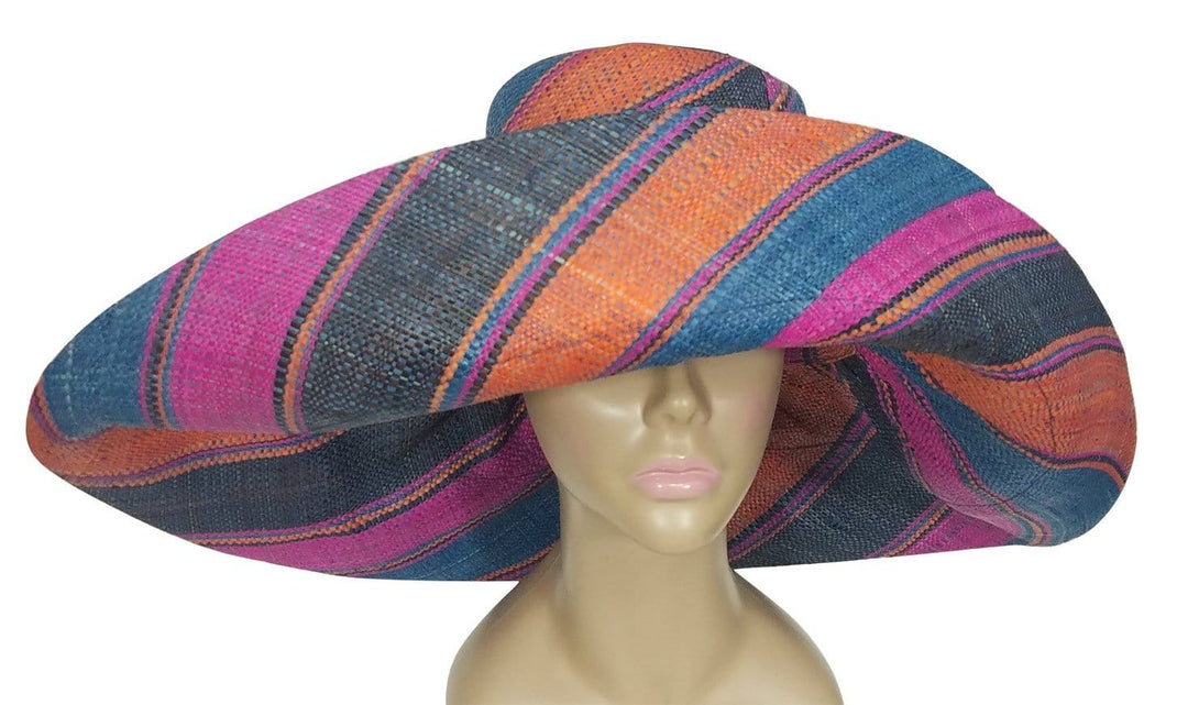 Chausiki: Authentic African Hand Woven Multicolor Madagascar Big Brim Raffia Sun Hat