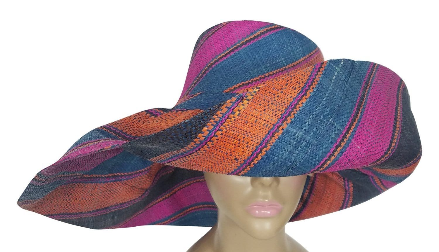 1 of 3: Chausiki: Authentic African Hand Woven Multicolor Madagascar Big Brim Raffia Sun Hat