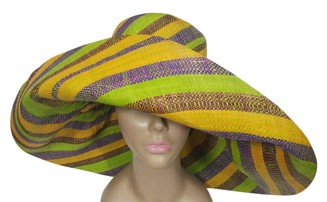 Chiku: Authentic African Hand Woven Multi-Color Madagascar Big Brim Raffia Sun Hat