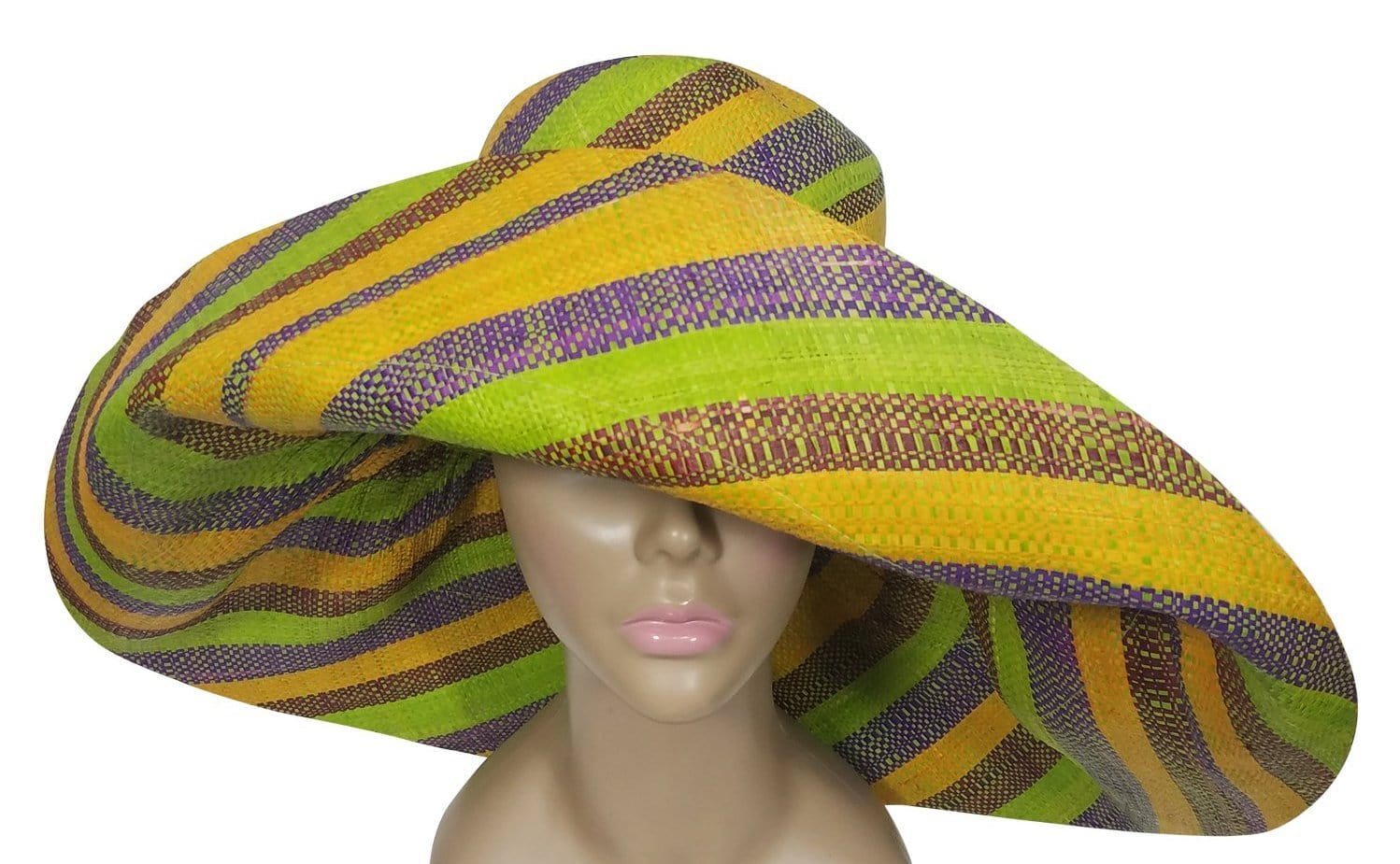 1 of 3: Chiku: Authentic African Hand Woven Multi-Color Madagascar Big Brim Raffia Sun Hat