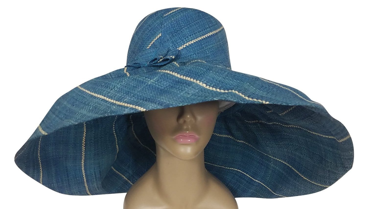 2 of 3: Chinue: Authentic African Hand Woven Blue Madagascar Big Brim Raffia Sun Hats