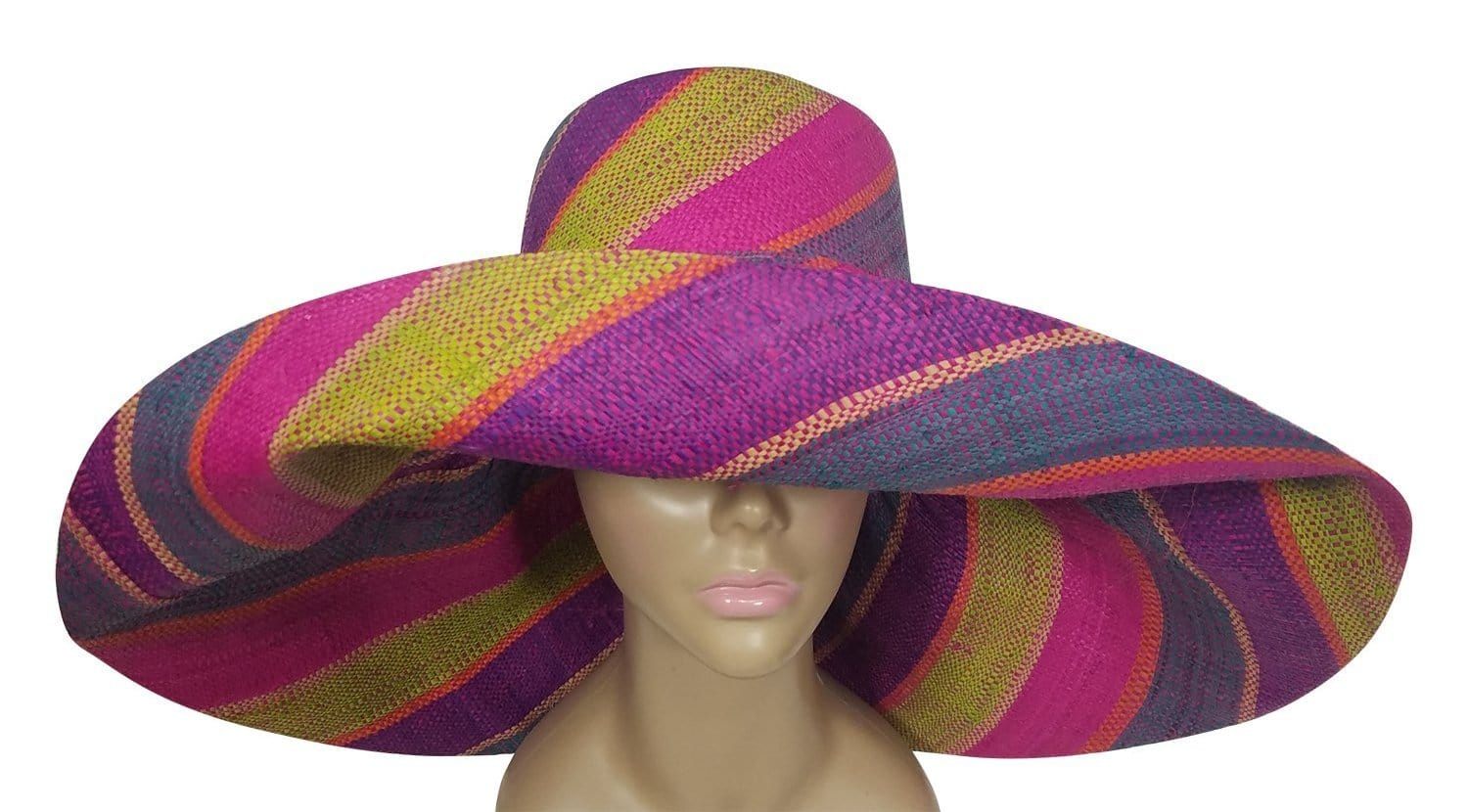 2 of 3: Chuki: Authentic African Hand Woven Multi-Color Madagascar Big Brim Raffia Sun Hat