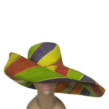 Do: Authentic African Hand Woven Multicolor Madagascar Big Brim Raffia Sun Hat