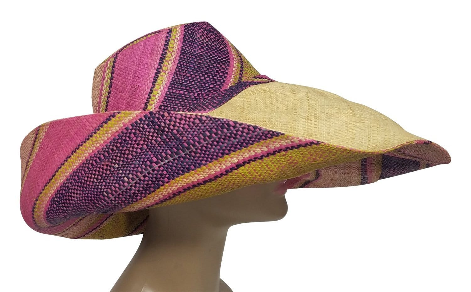 3 of 3: Dayo: Authentic African Hand Woven Multi-Color Madagascar Big Brim Raffia Sun Hat