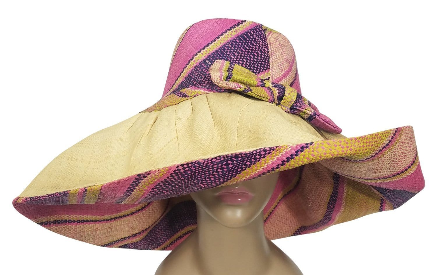 1 of 3: Dayo: Authentic African Hand Woven Multi-Color Madagascar Big Brim Raffia Sun Hat